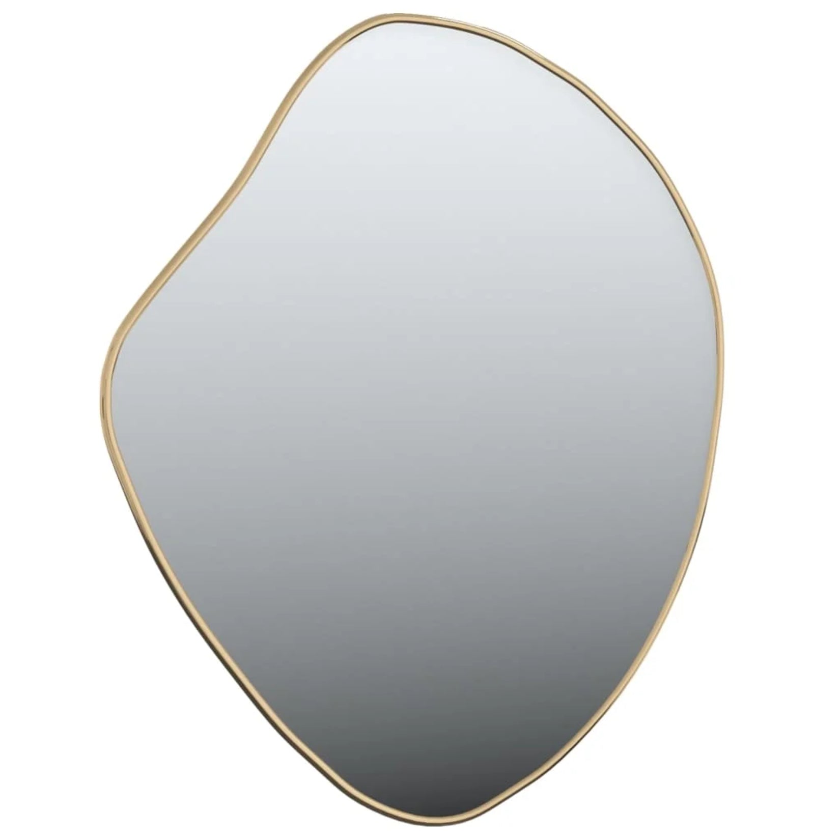 Vue de face du miroir irrégulier doré au cadre fin et organique.