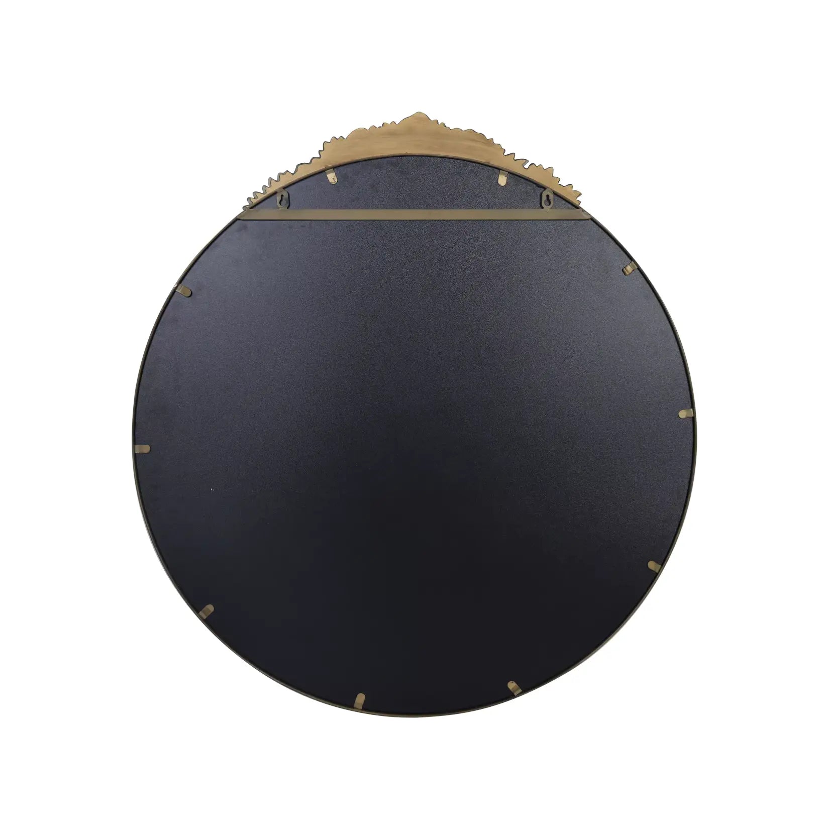 Miroir laiton rond baroque 80cm vue arrière avec système de fixation murale.