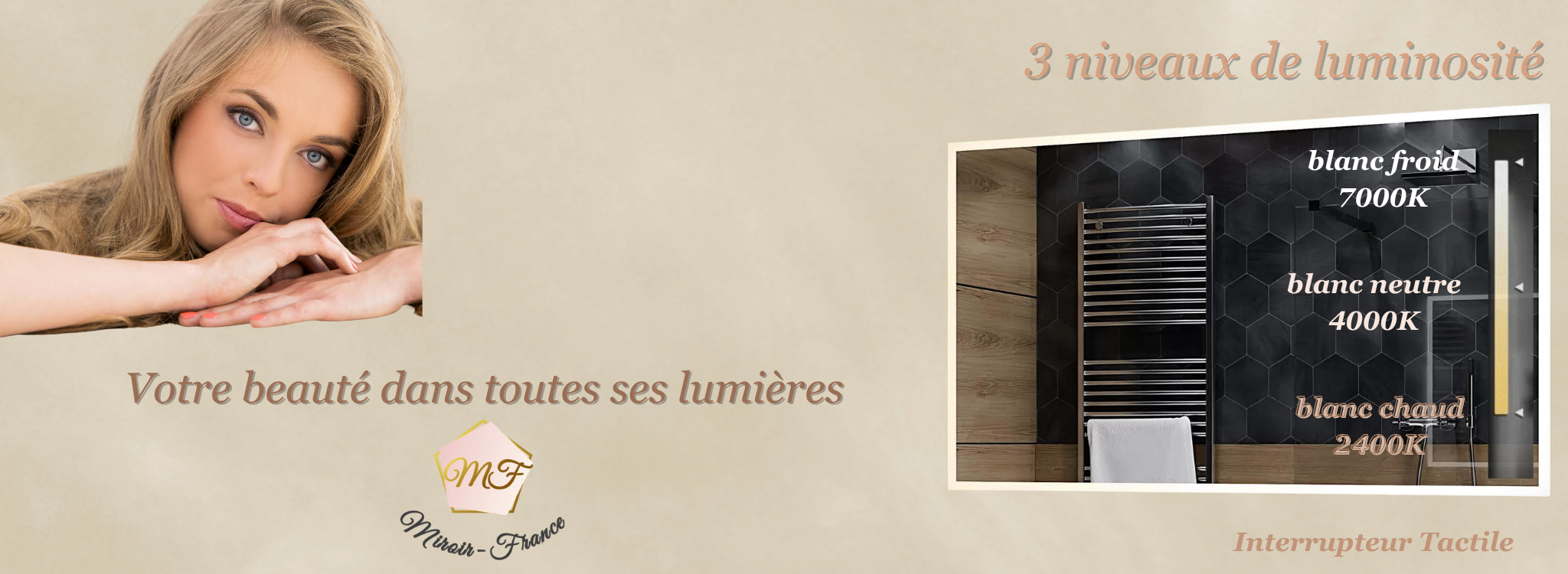 Miroir 180x80 full options LED au-dessus d'une double vasque moderne.