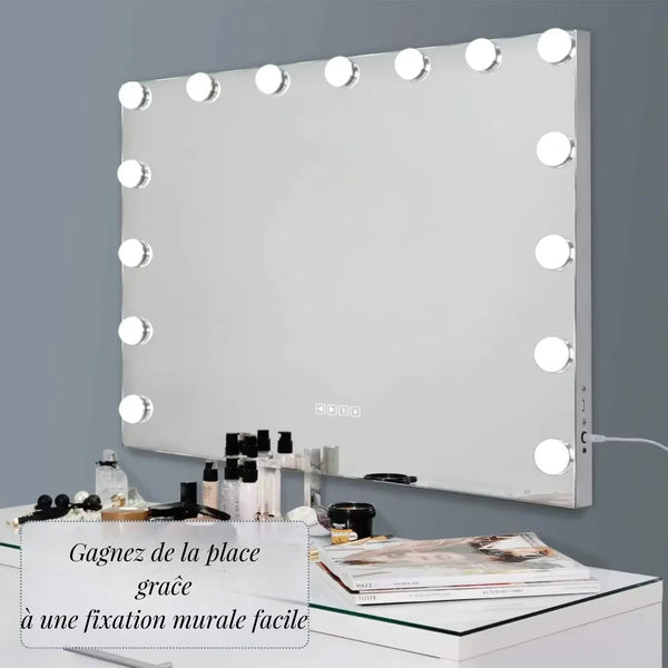 Miroir LED Maquillage avec fixation murale pour un gain de place optimal