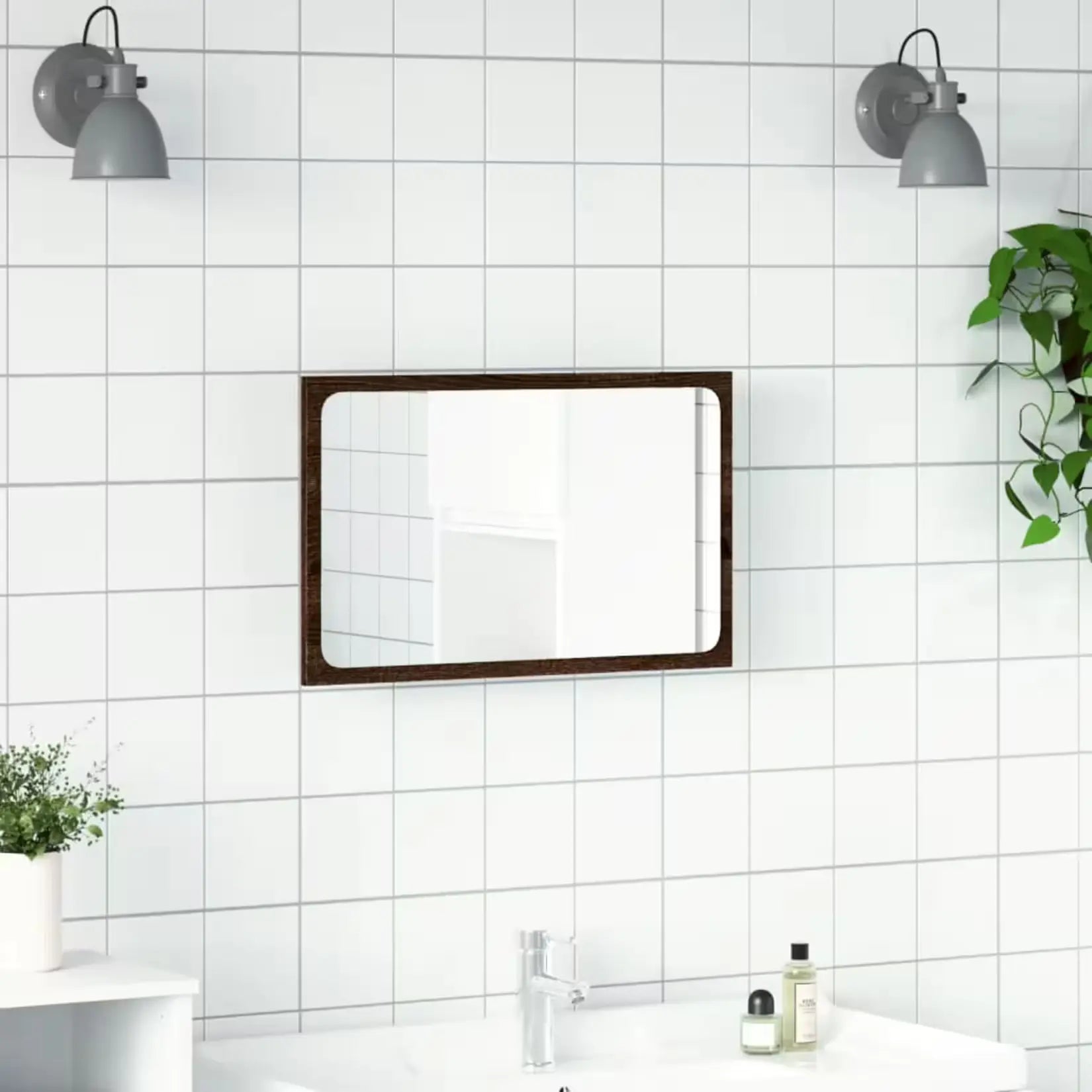 Miroir LED rectangulaire diffusant une lueur bleue au mur, ambiance douce au-dessus du lavabo.