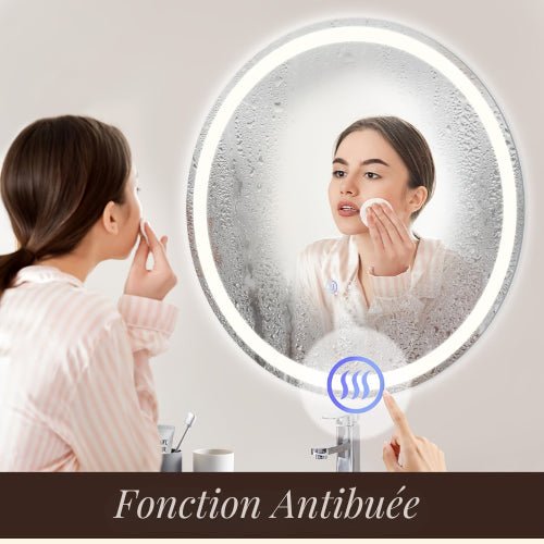 Miroir Led Rond Salle De Bain avec fonction anti-buée, idéal après une douche chaude.
