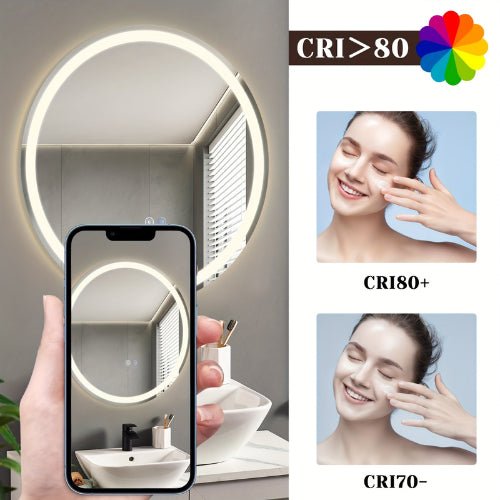 Miroir Led Rond Salle De Bain avec un indice de rendu des couleurs CRI > 80 pour un éclairage optimal.