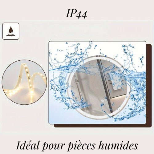 Miroir Led Rond Salle De Bain avec indice de protection IP44, parfait pour les pièces humides.