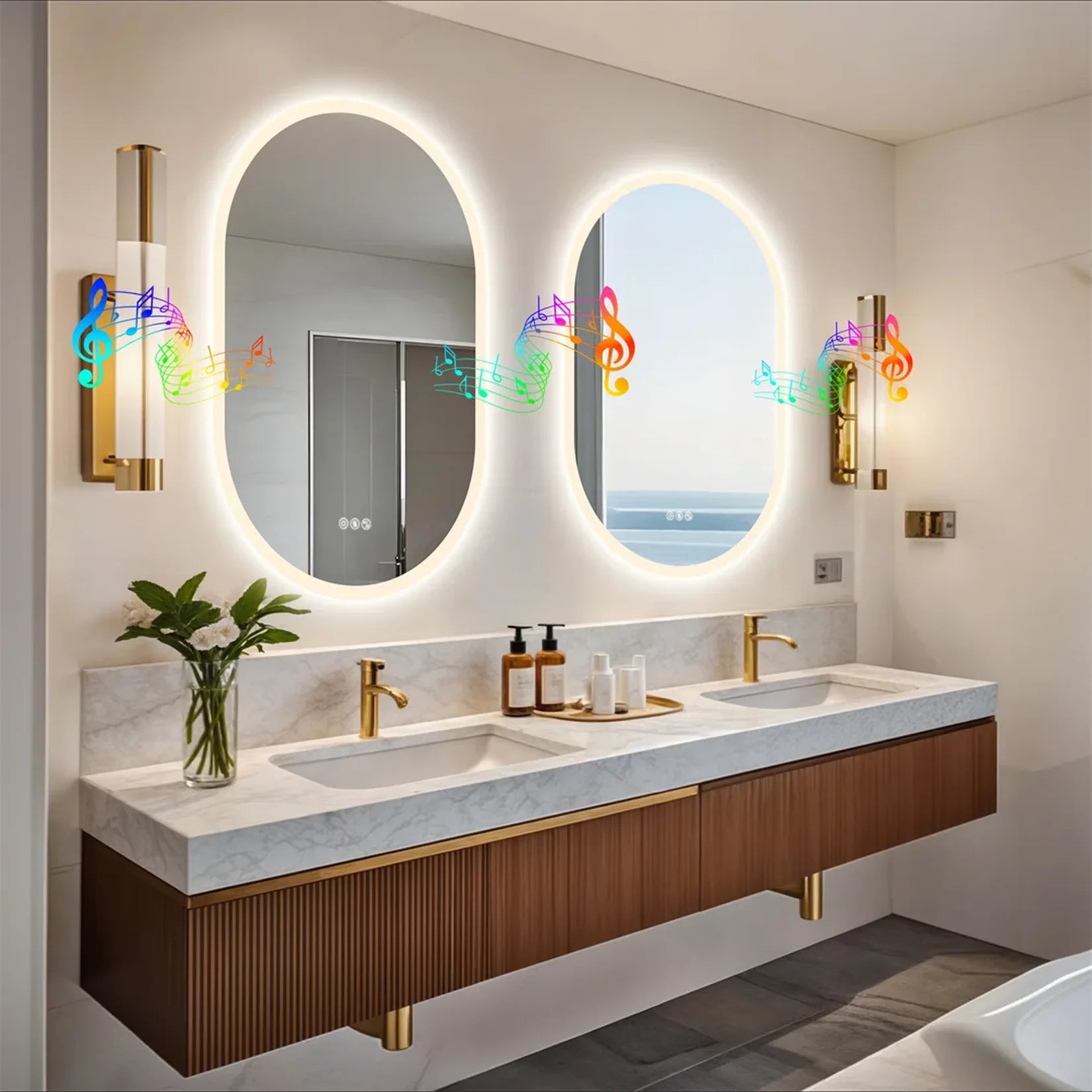 Miroir LED salle de bain duo double vasque luxe.