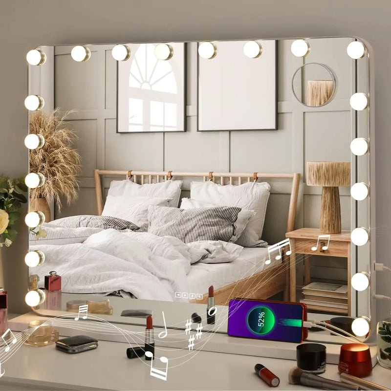 Miroir lumineux maquillage professionnel avec fonction Bluetooth pour écouter de la musique en maquillant.