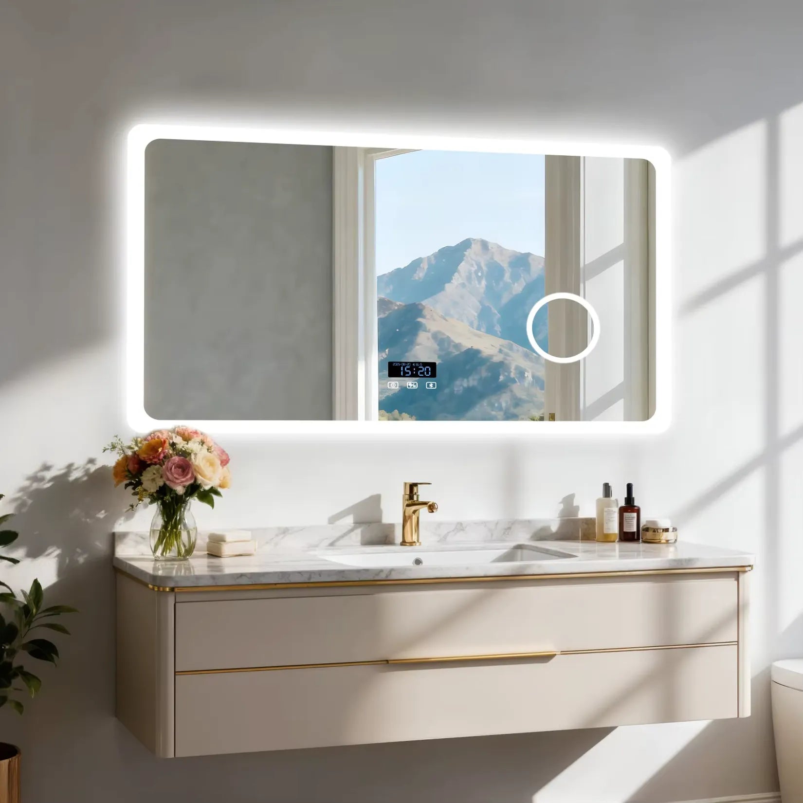Miroir Lumineux Salle de Bain 120 cm double vasque lumière naturelle moderne.