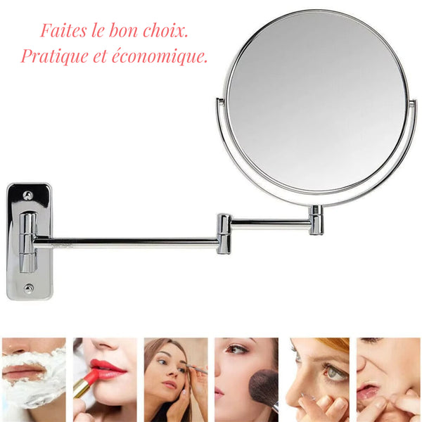 Miroir mural pour maquillage, articulé et pratique, pour un usage quotidien.