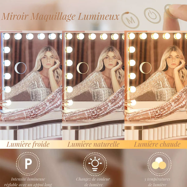 Miroir Maquillage Lumineux avec 3 températures de lumière