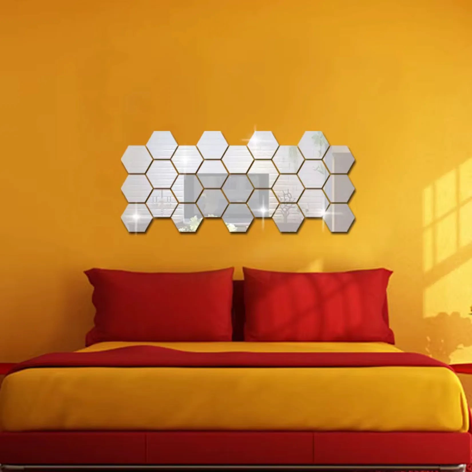 Miroir Mosaïque Hexagonal Mural Argent – Chambre.