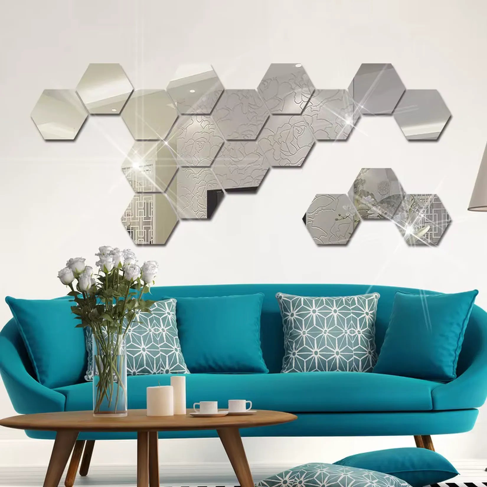 Miroir Mosaïque Hexagonal Salon Composition Murale.