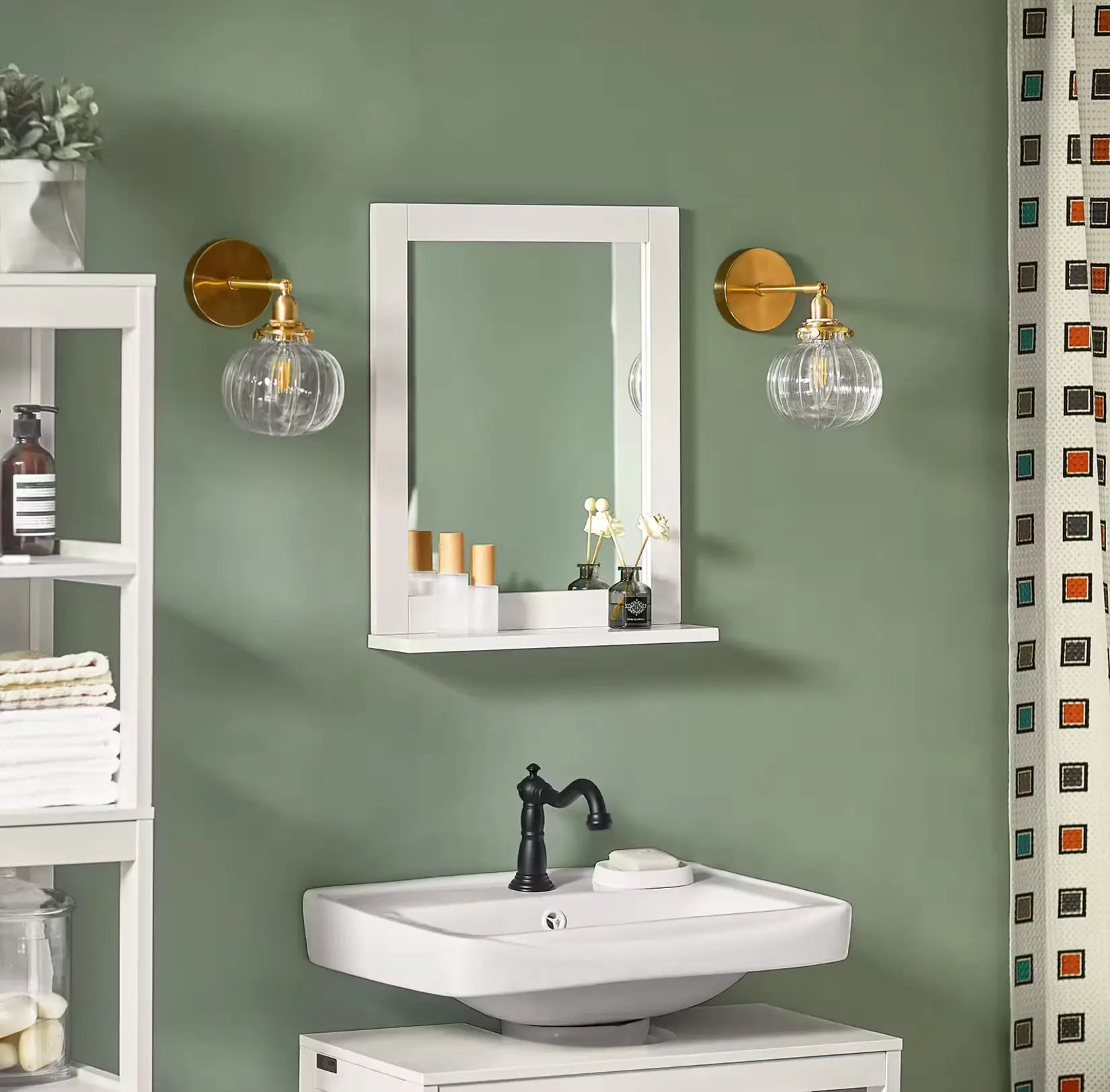 Miroir Mural Blanc avec Tablette - Salle de Bain Complète.