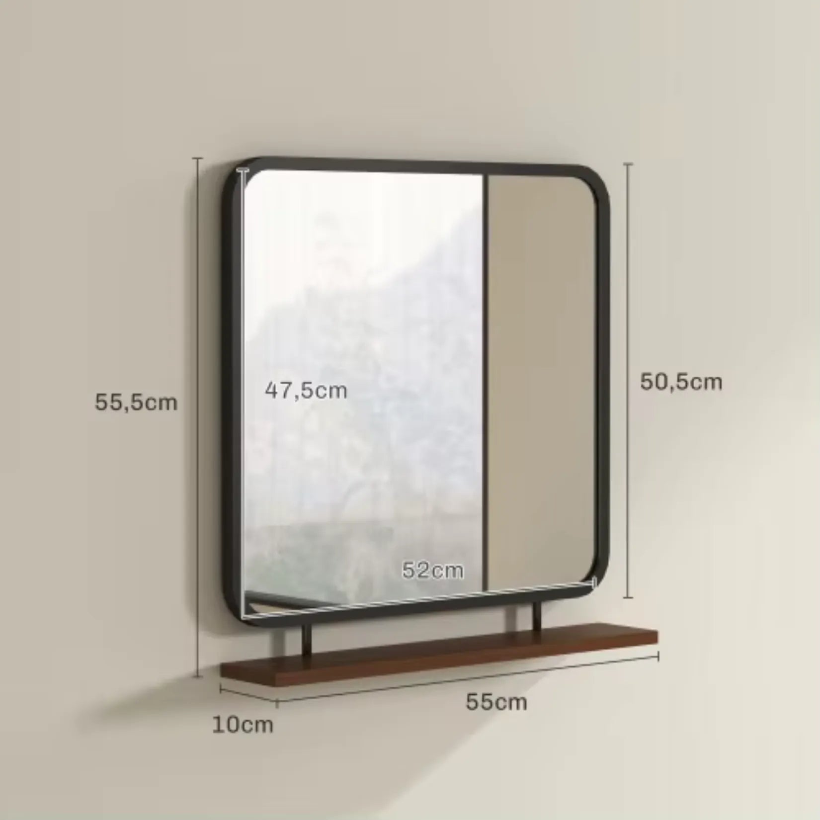 Miroir Mural Bois et Métal – 55x50 cm.
