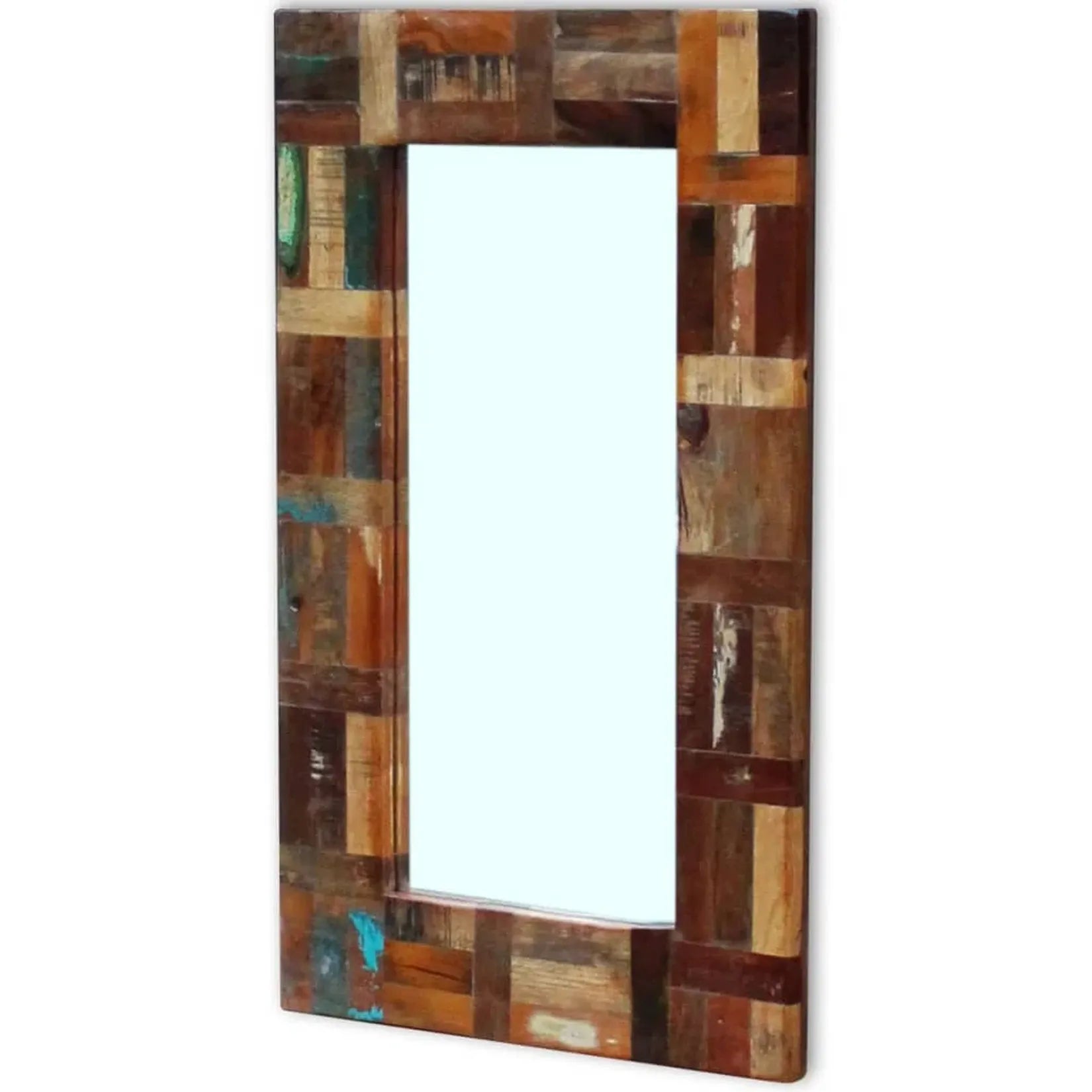Miroir mural rectangulaire en bois recyclé style vintage 50x80 cm.