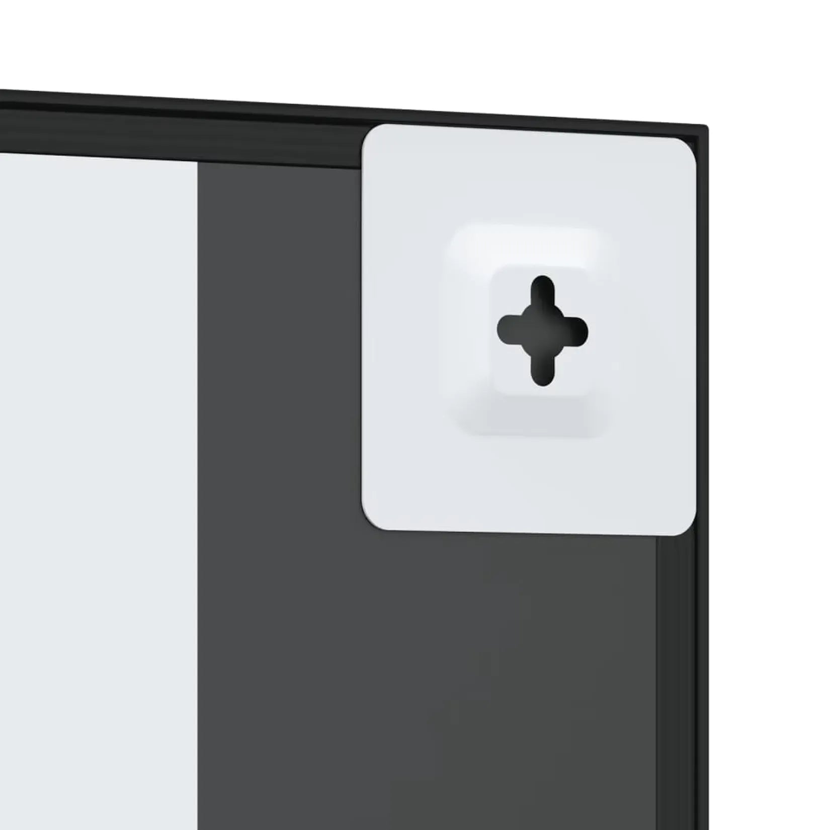 Détail crochet de fixation murale du miroir noir industriel.