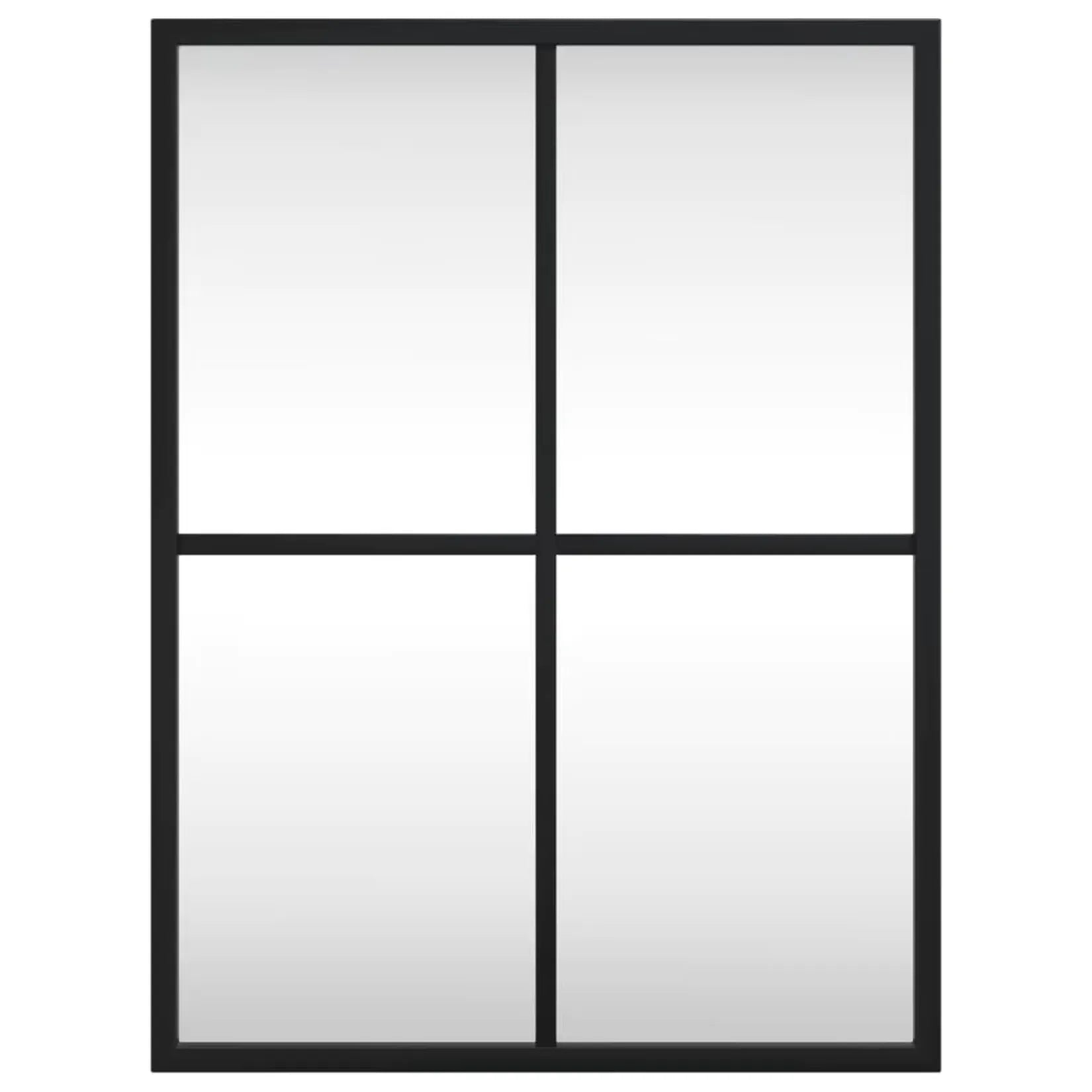 Miroir noir industriel fenêtre 4 carreaux – vue de face fond blanc.