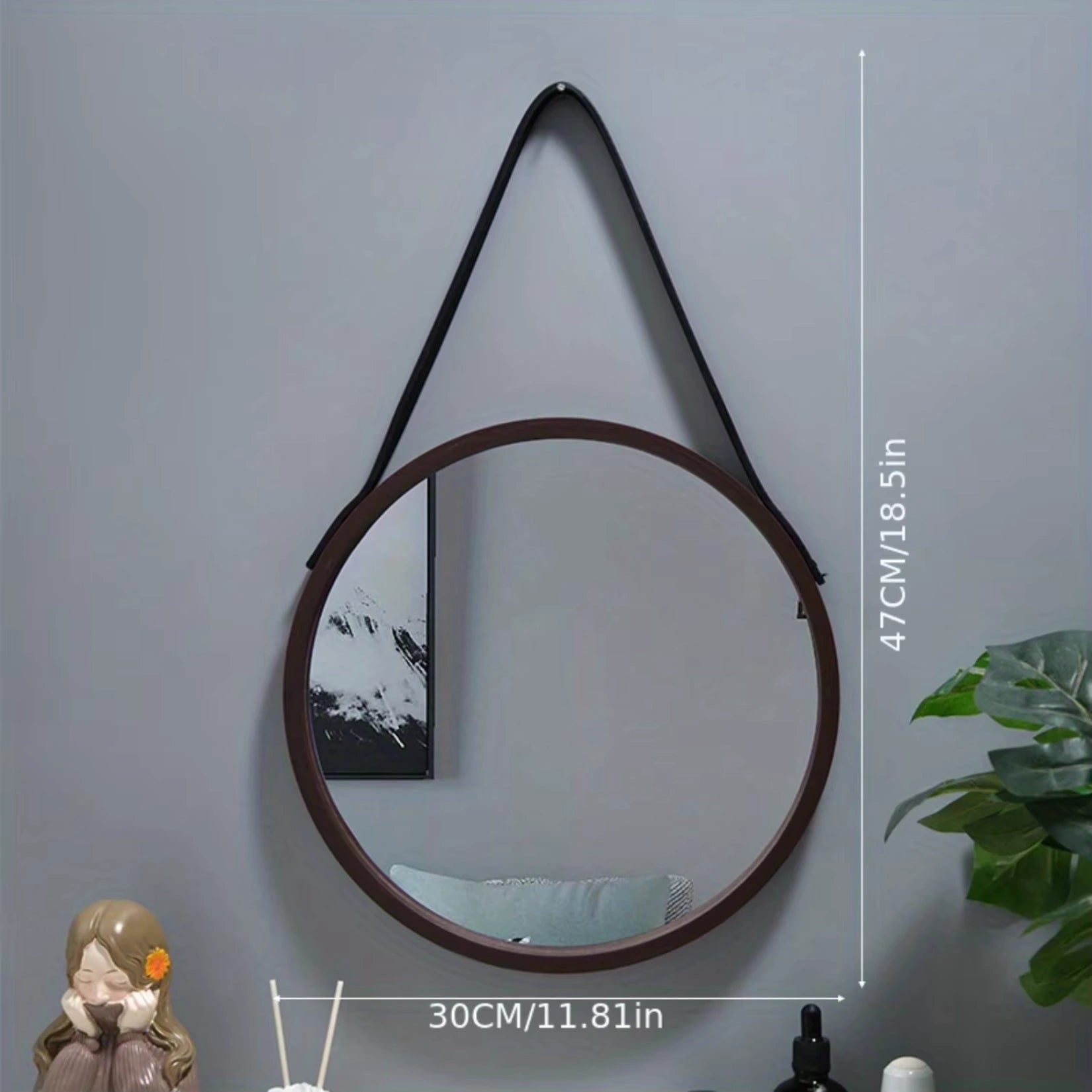 Miroir Noir Rond en Bois de 30 cm, parfait pour une décoration murale moderne et raffinée.