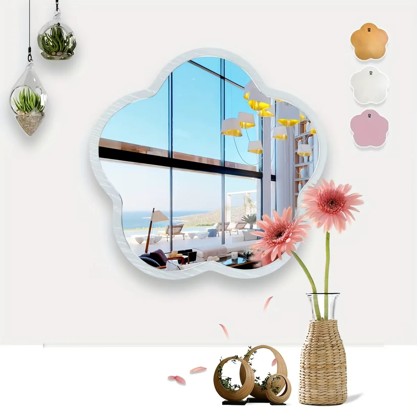 Miroir Nuage mural décoration intérieure salon avec fleurs.