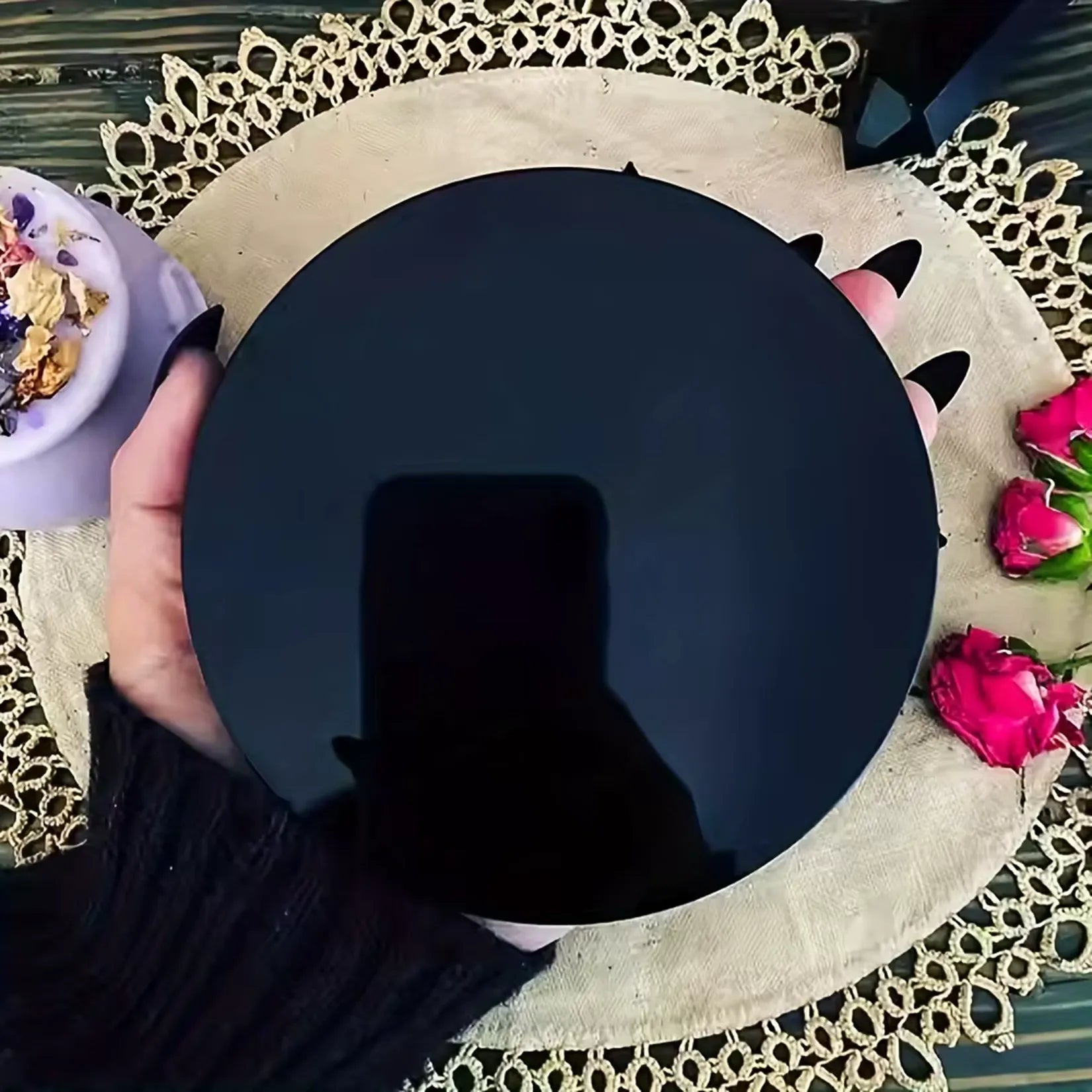 Miroir Obsidienne Noire Ambiance Mystique.