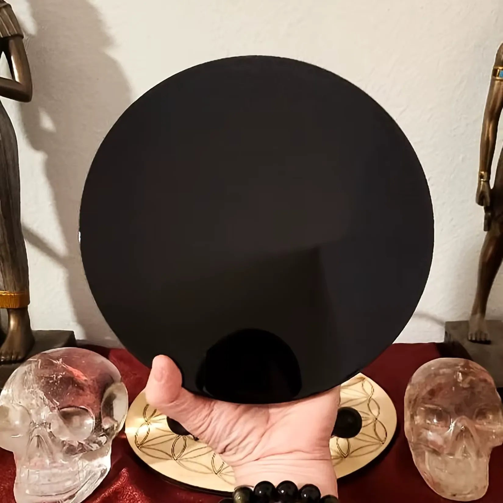 Miroir Obsidienne Noire Décoration Rituel.