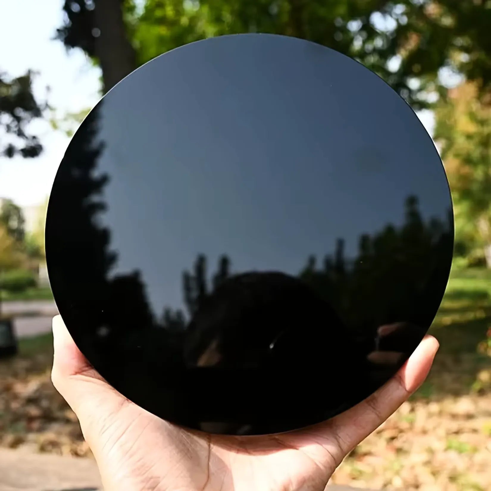 Miroir Obsidienne Noire Naturelle 18 cm Tenu en Main.