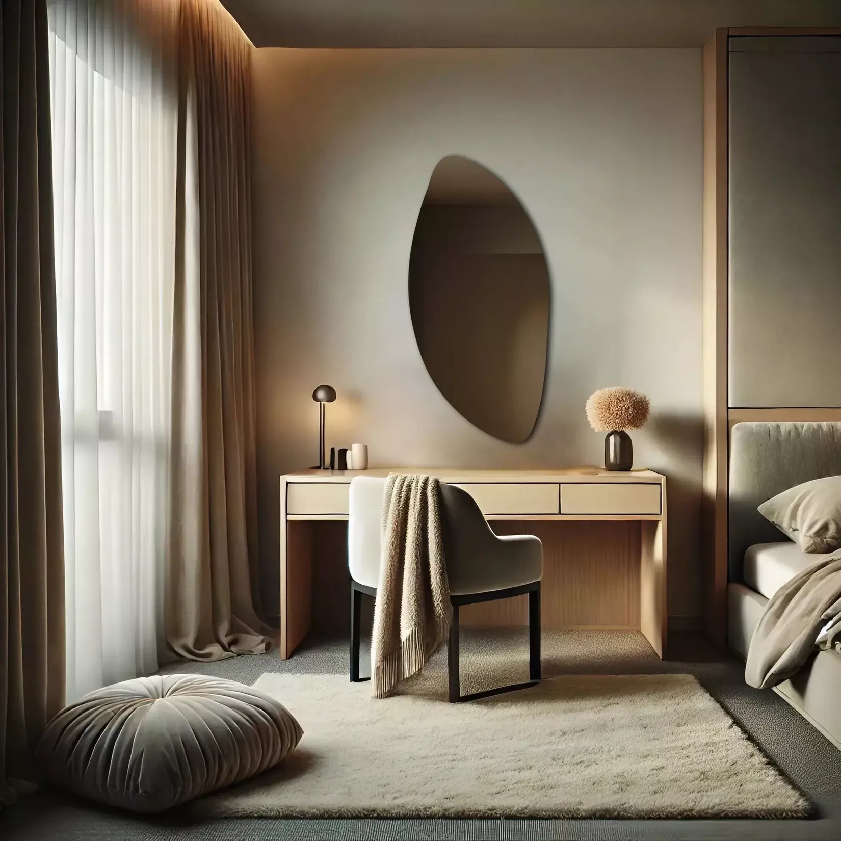 Miroir Organique 50x100 cm coiffeuse chambre orientation verticale beige.