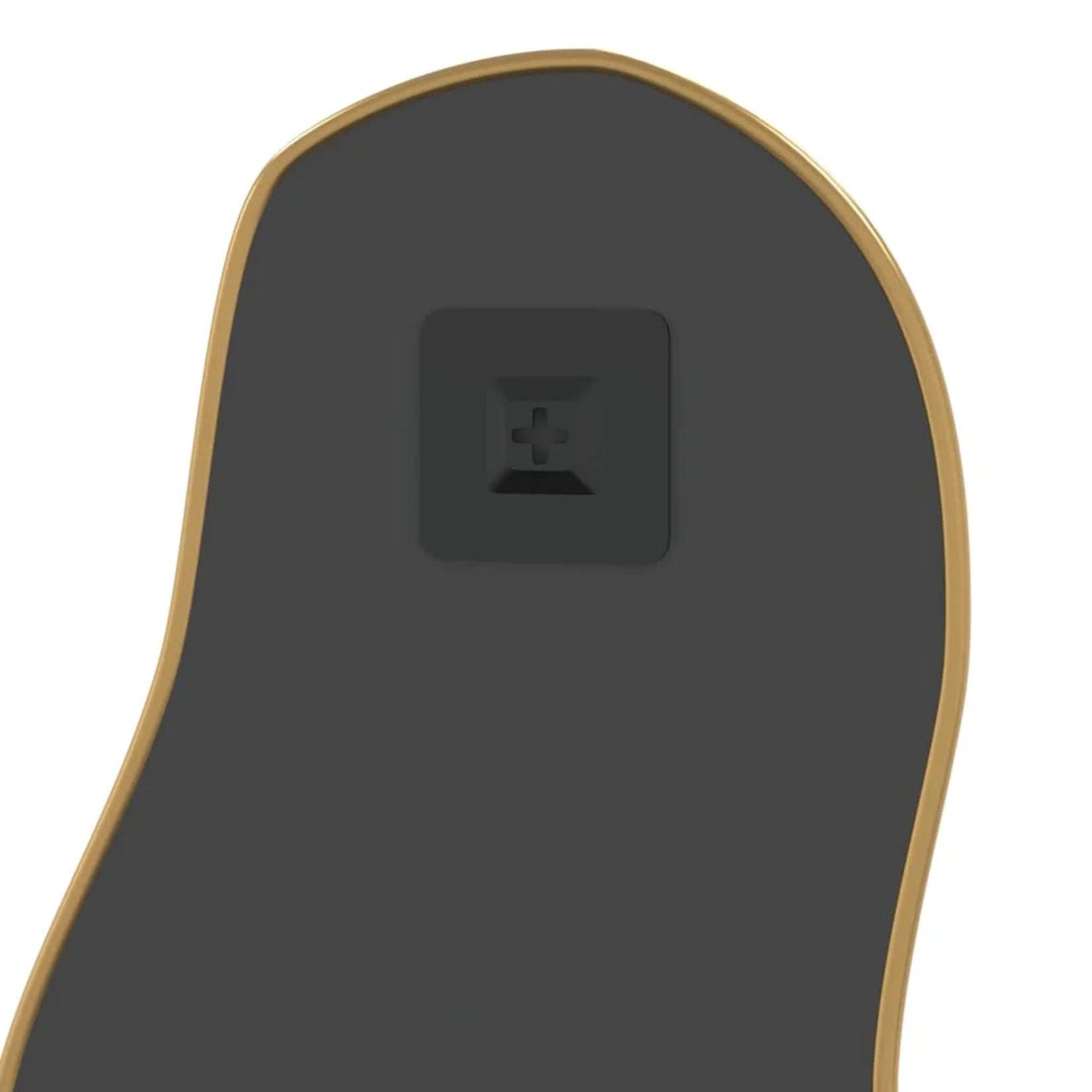 Détail de la fixation murale du miroir organique doré.