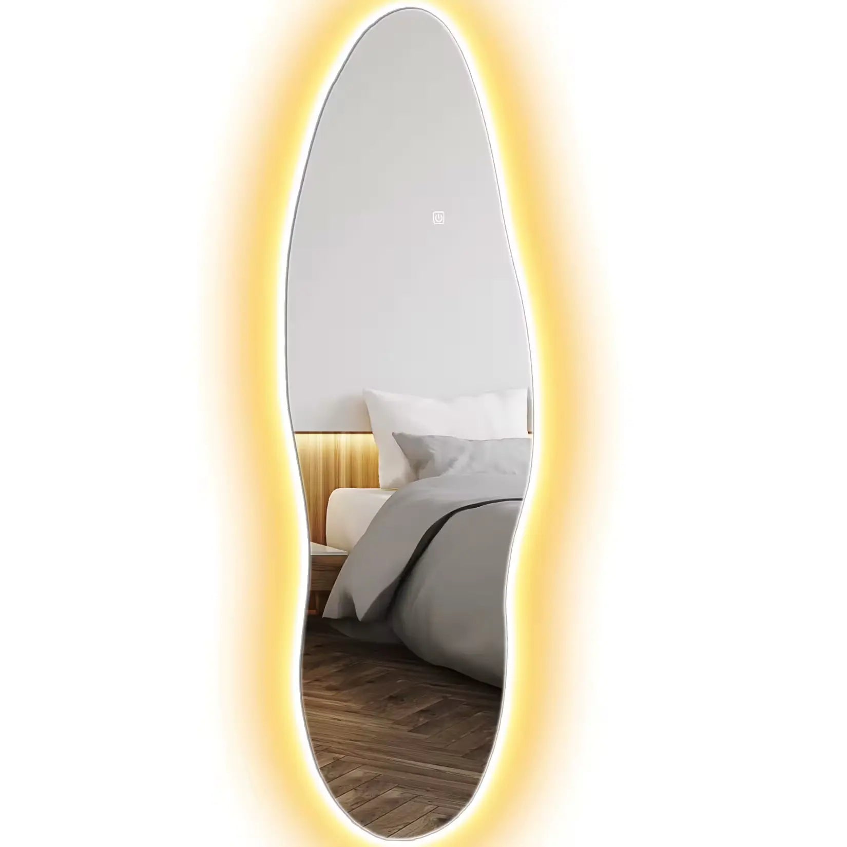 Miroir organique LED en mode lumière chaude 3000K ambiance cocooning.