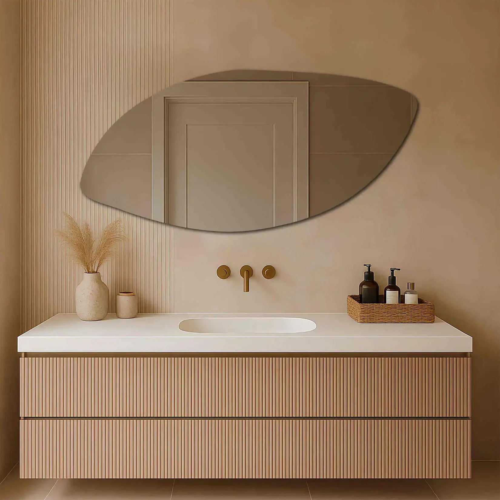 Miroir Organique Salle de Bain 50x100 cm orientation paysage au-dessus vasque.