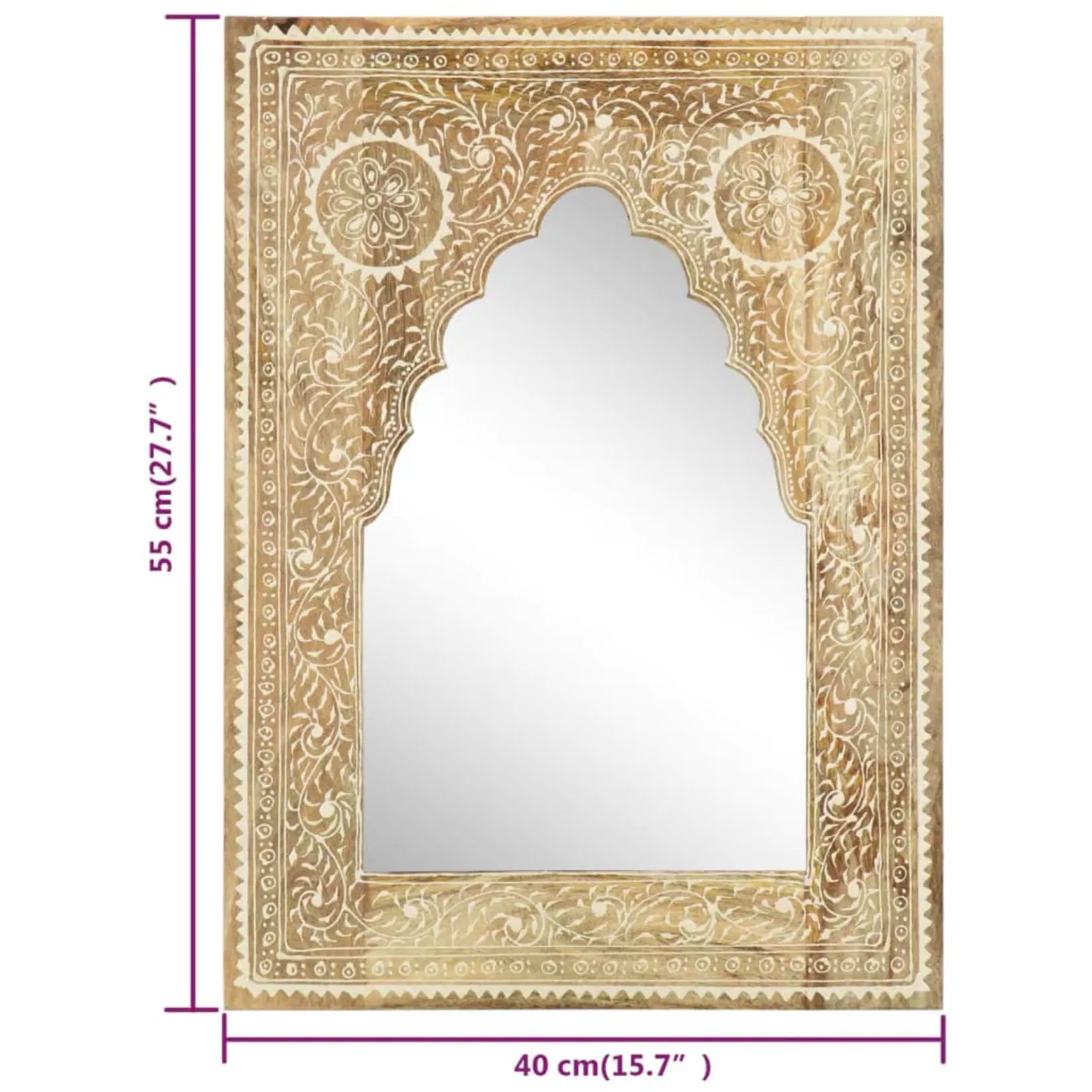Dimensions du miroir oriental 40x55 cm montrant sa taille réelle.