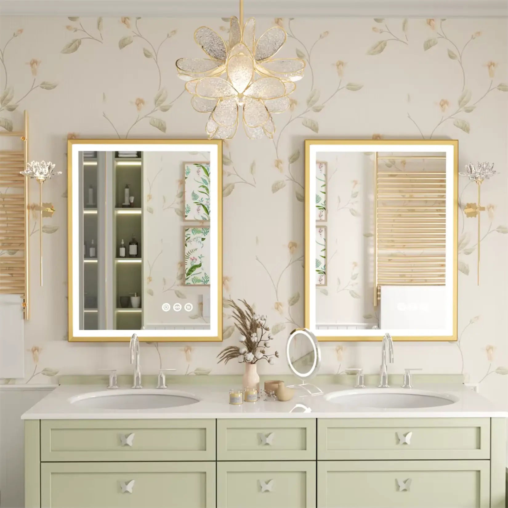 Miroir Petite Salle de Bain 80x60 en duo dans une salle de bain vintage chic.