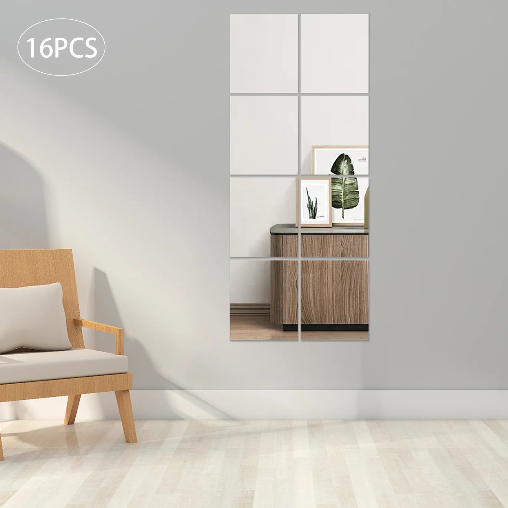 Miroir plafond et mural adhésif dans une entrée.