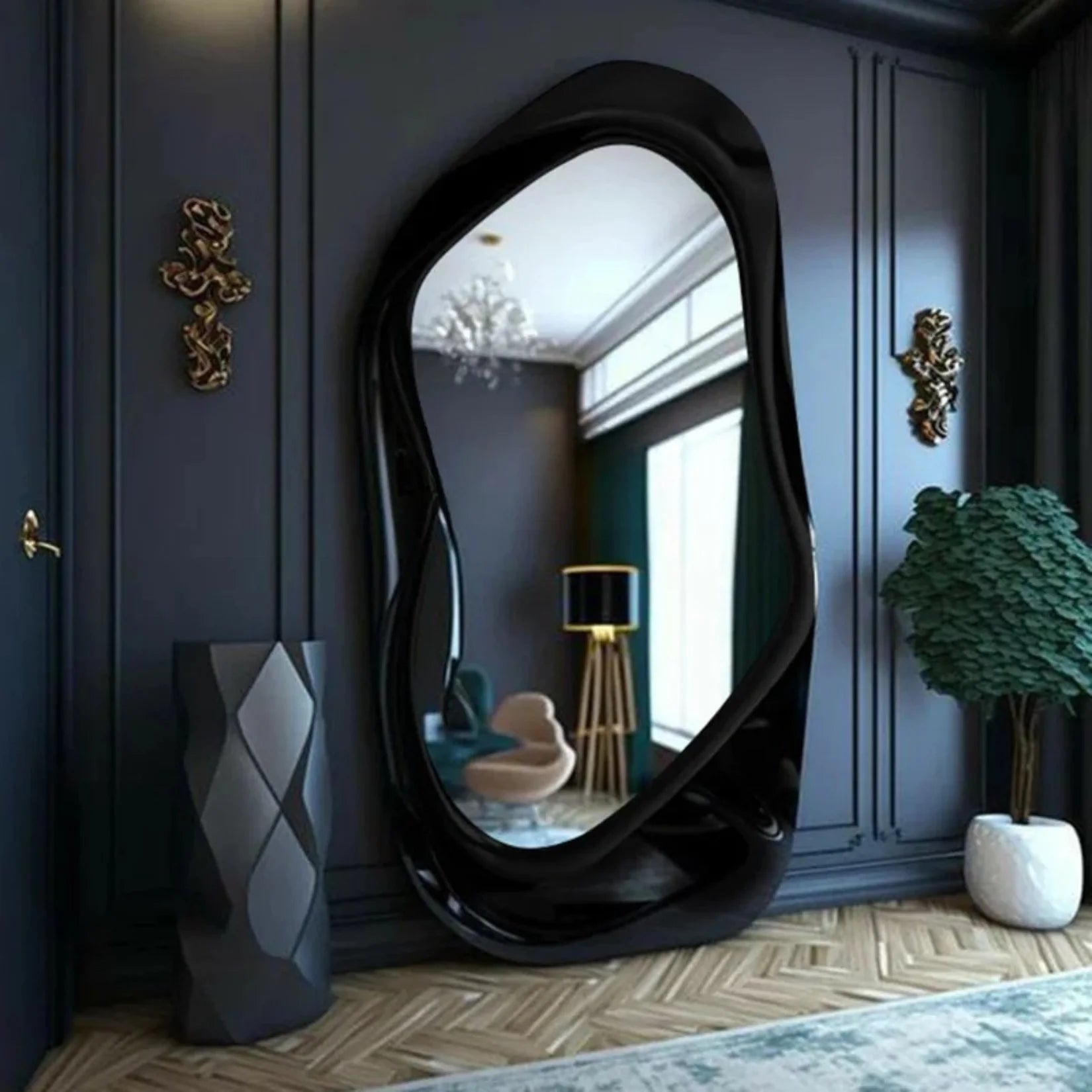 Miroir Plein Pied Design Noir Intérieur Haussmannien.