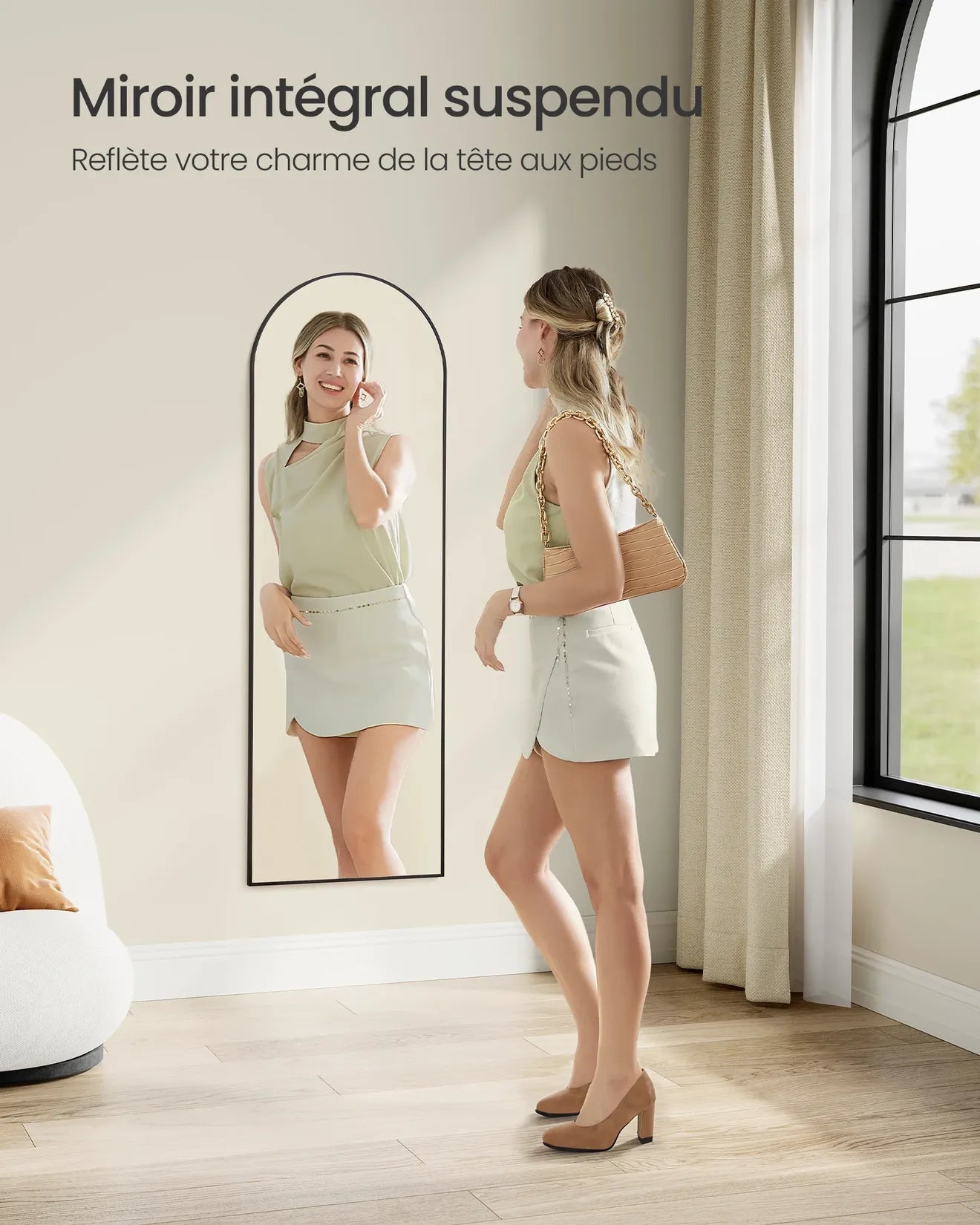 Miroir de porte intégral suspendu 120x40 cm reflet tête aux pieds salon.