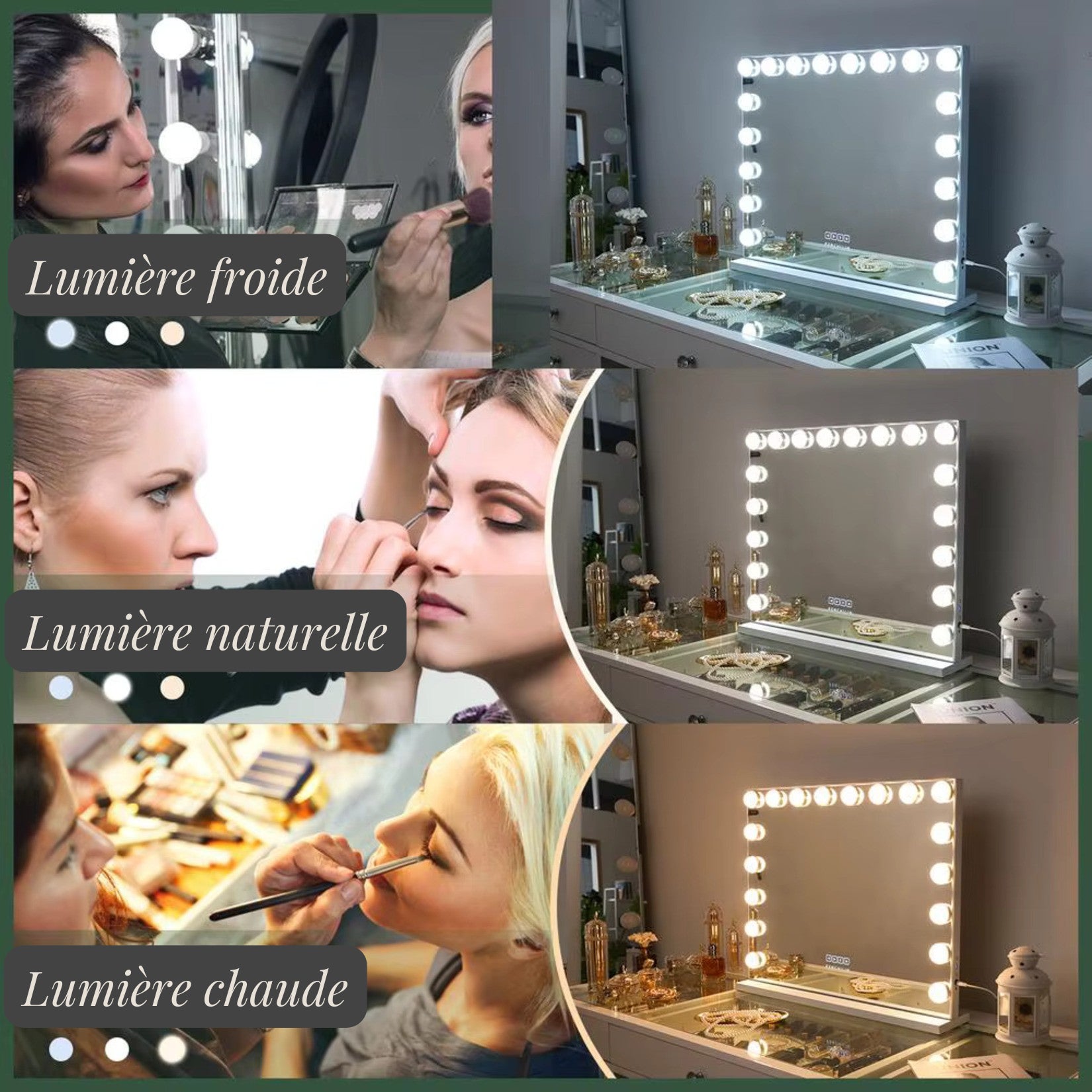 Lumière Froide - Idéal pour un maquillage précis avec votre miroir professionnel de maquillage.