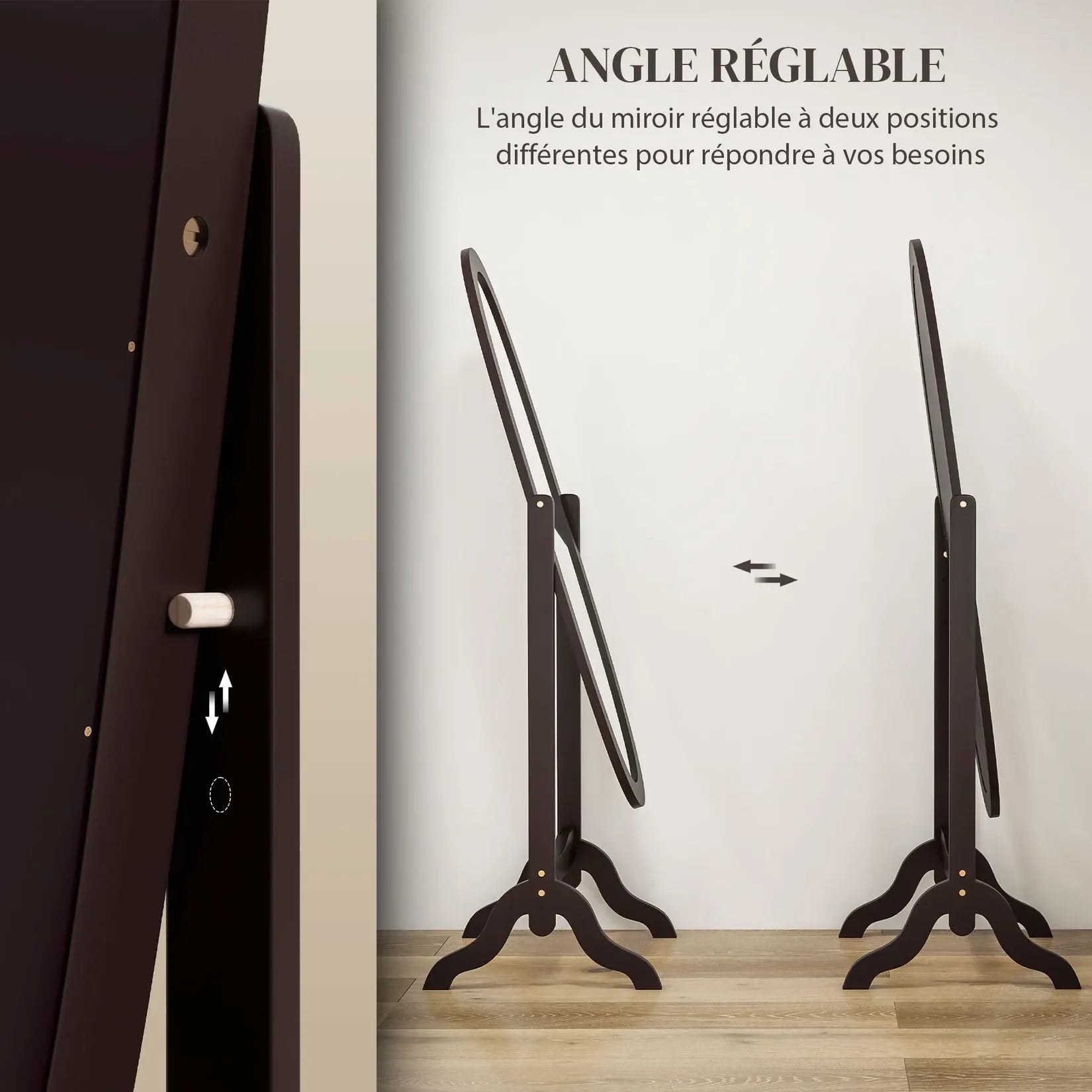 Miroir Psyché Bois ÉLÉGANCE – angle réglable deux positions 90° et 110°.