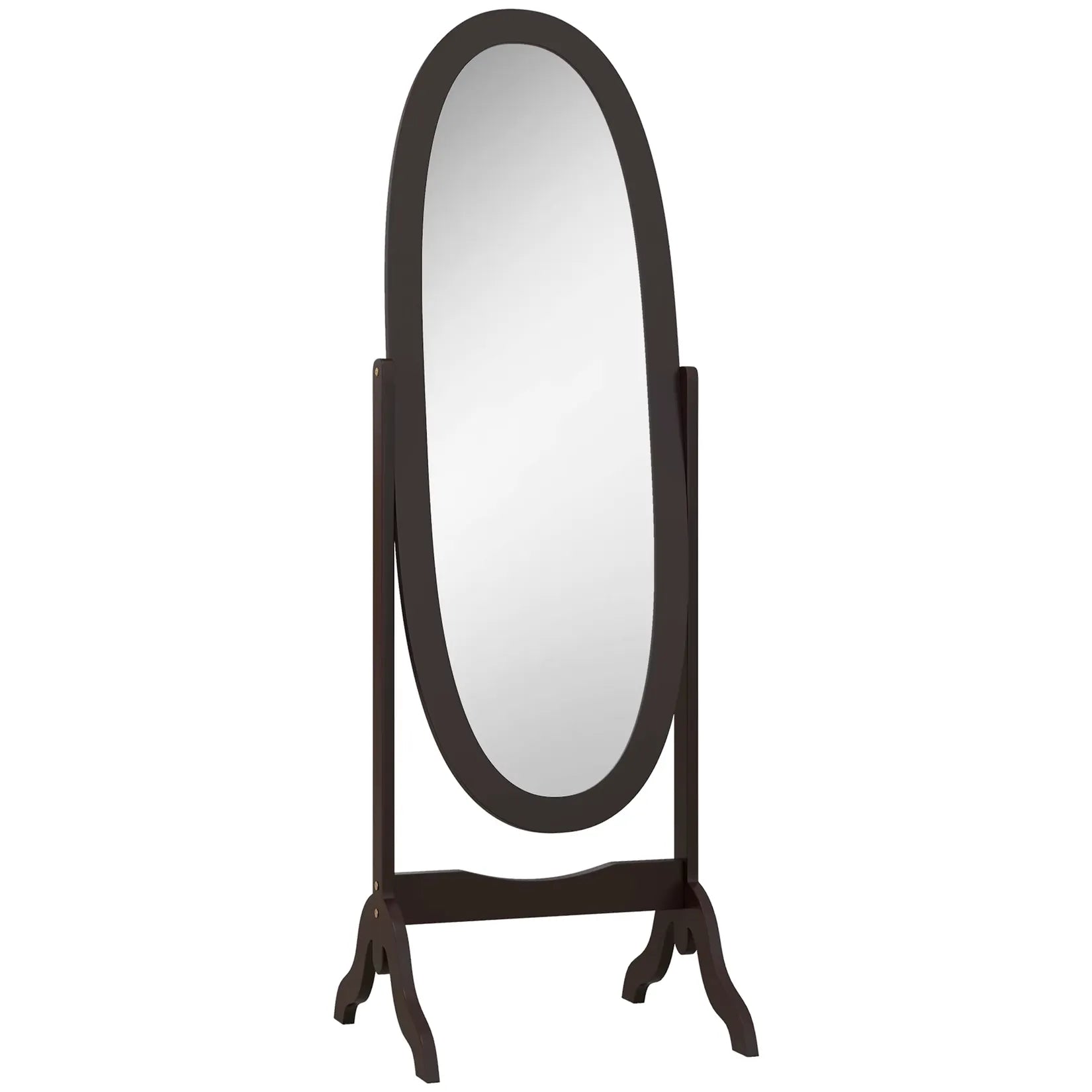 Miroir Psyché Bois Ovale ÉLÉGANCE 147 cm finition café, vue de face fond blanc.