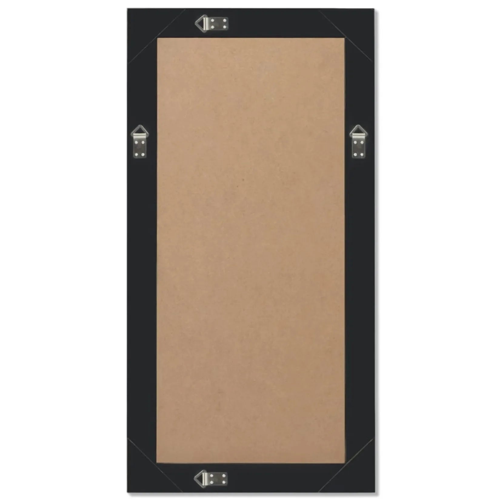 Dos du miroir rectangulaire bois avec fixations murales intégrées.