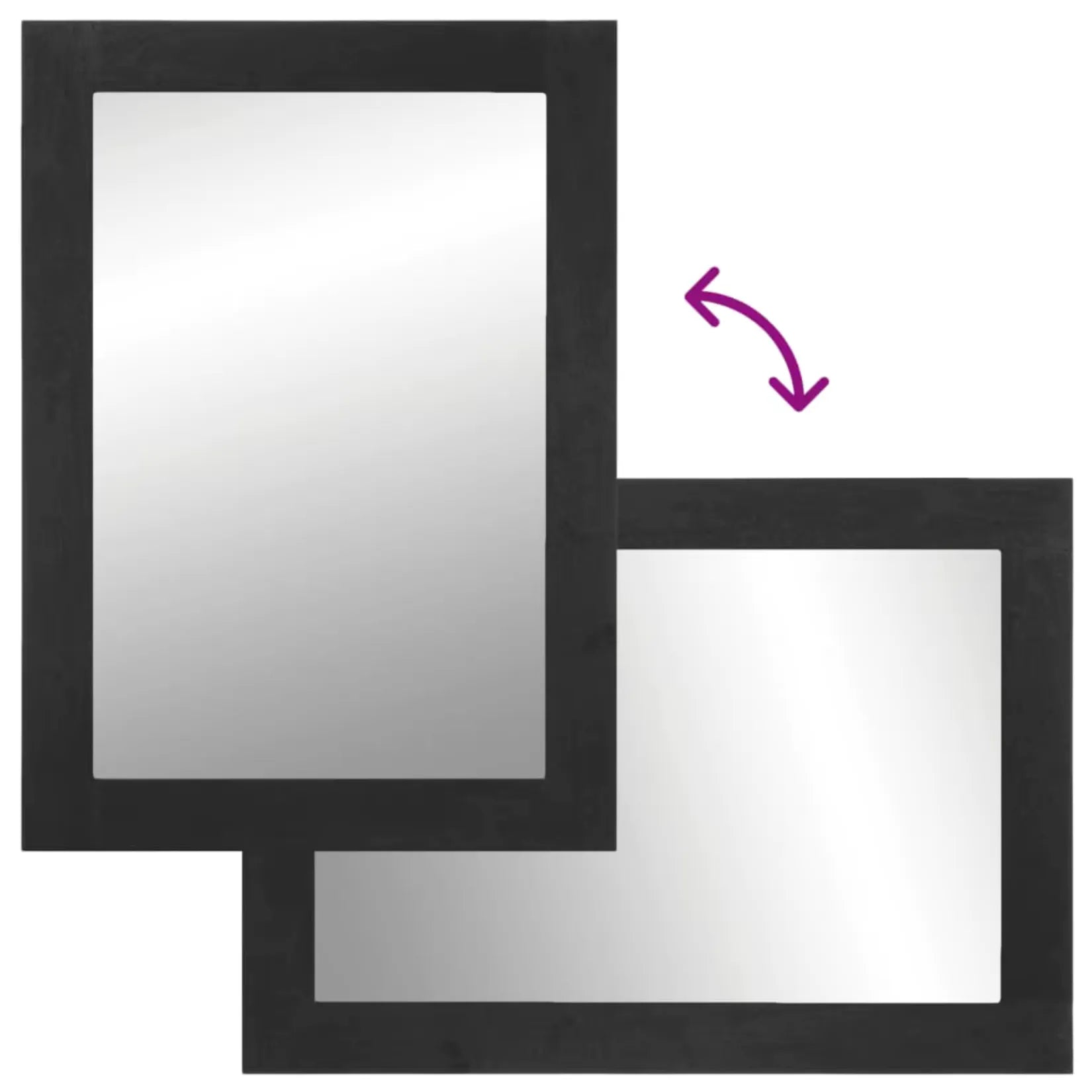 Miroir rectangulaire noir pouvant être installé à la verticale ou à l’horizontale.