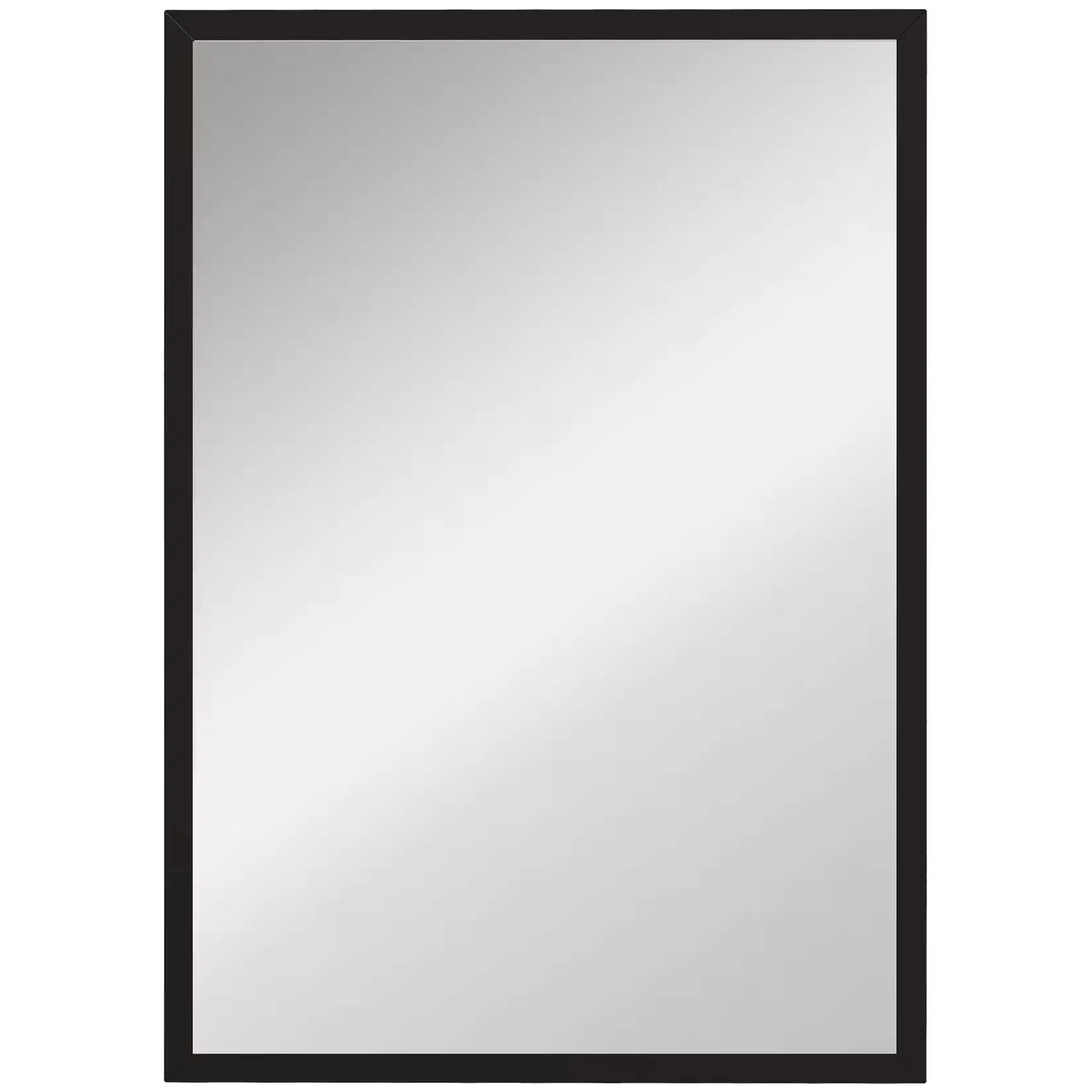 Vue de face miroir rectangulaire noir avec cadre MDF finition mate style moderne minimaliste.