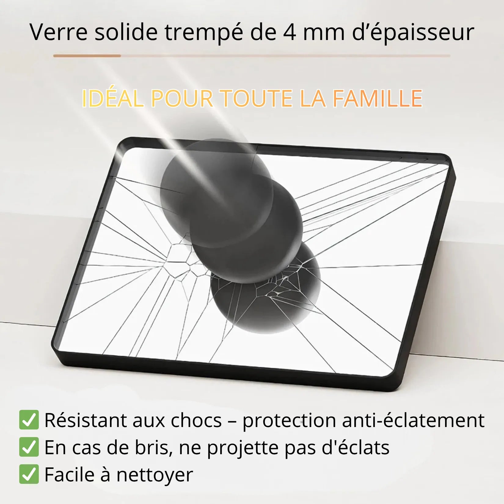 Miroir rectangulaire verre trempé 4 mm – sécurité anti-éclatement, idéal famille.