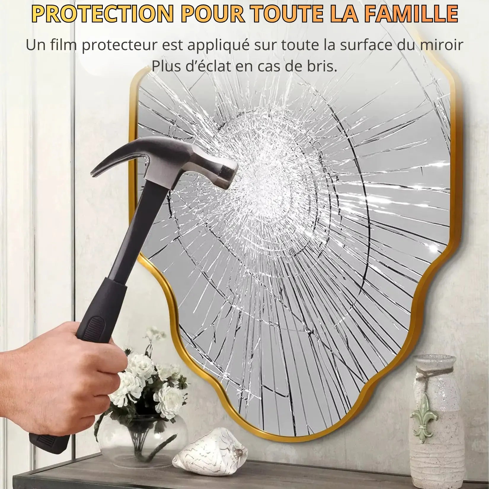 Miroir rétro salle de bain – film protecteur anti-éclats en cas de bris.