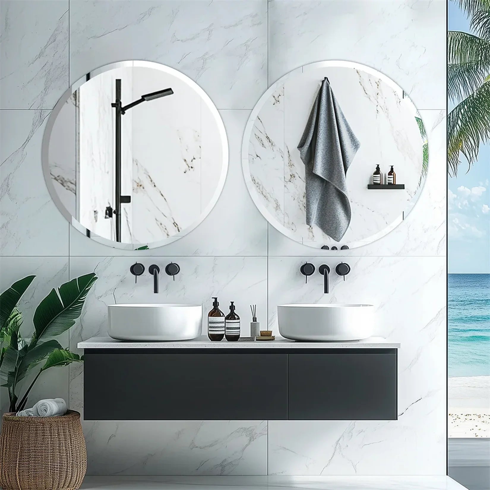 Miroir Rond 60 cm Double Vasque Moderne.