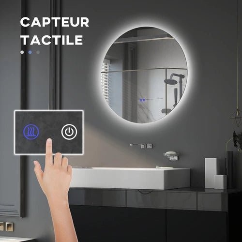 Miroir rond 80 cm avec capteur tactile et LED, idéal pour salle de bain