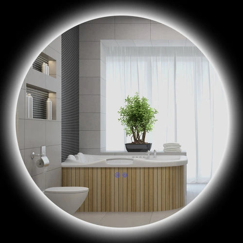 Miroir rond 80 cm avec éclairage LED et fonction antibuée pour salle de bain