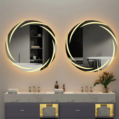 Miroir rond 80 cm salle de bain LED jaune dimmable