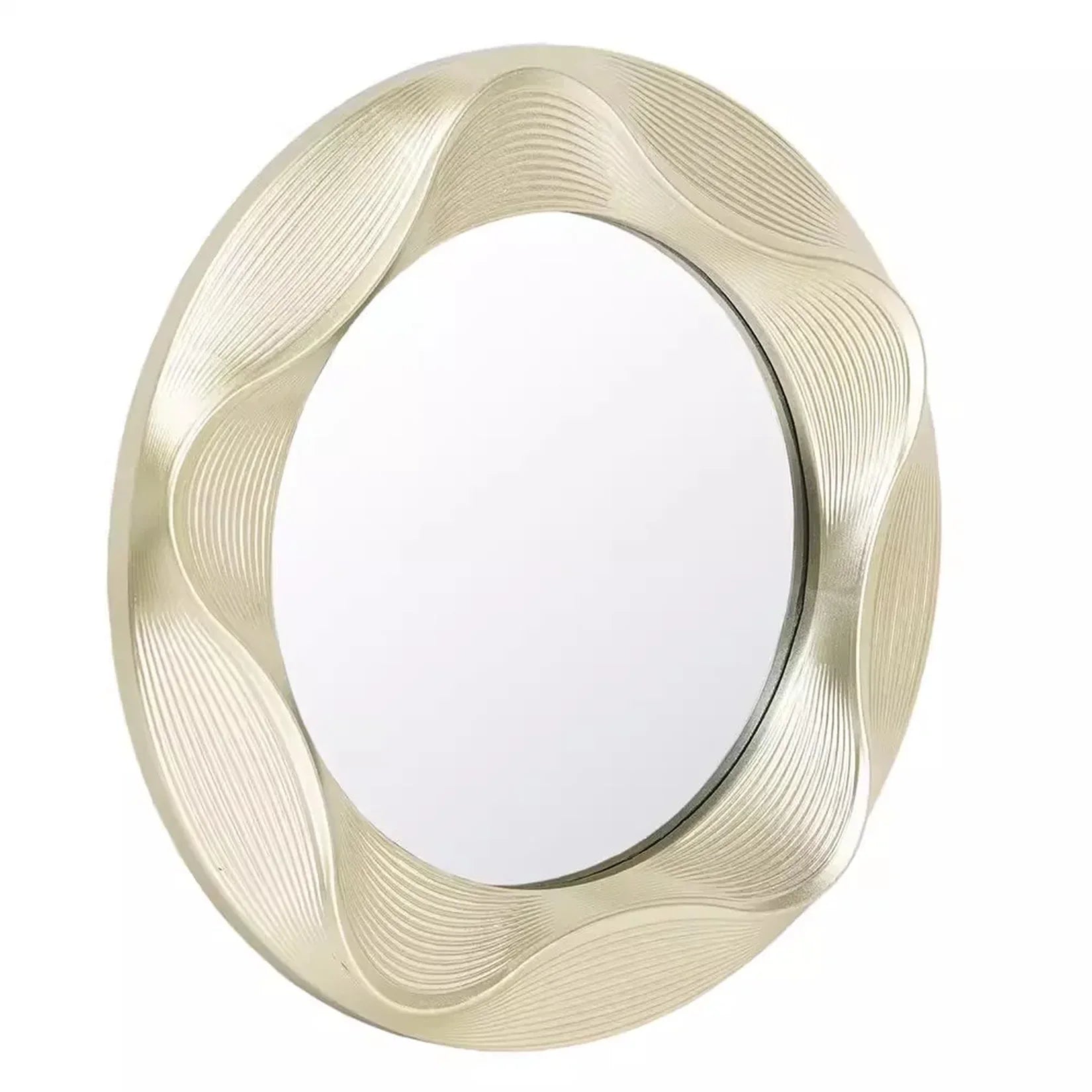 Miroir rond bois sculpté cadre doré champagne.