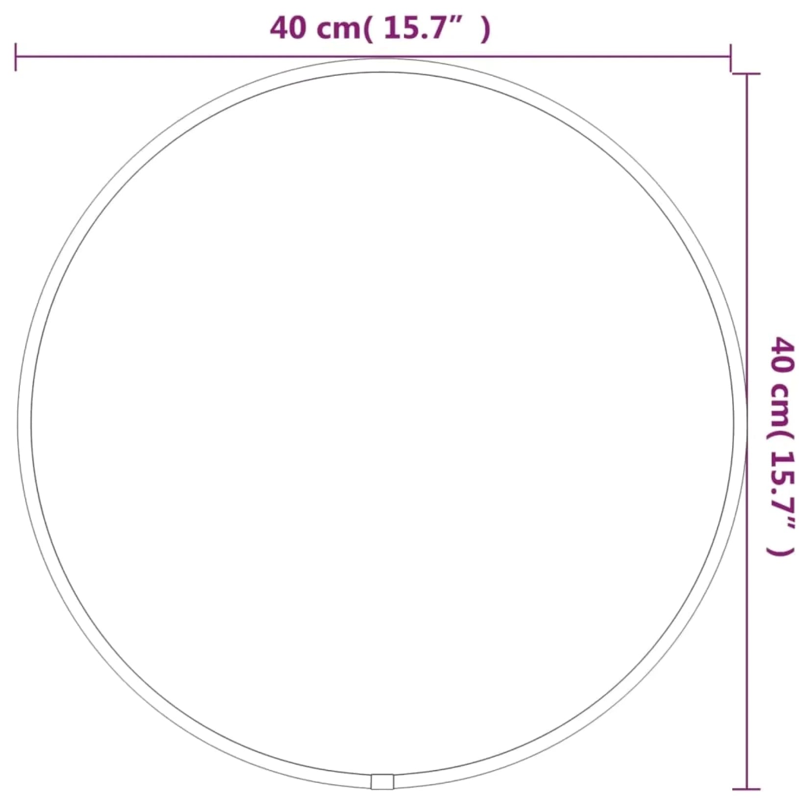 Schéma des dimensions du miroir rond doré de 40 cm de diamètre.