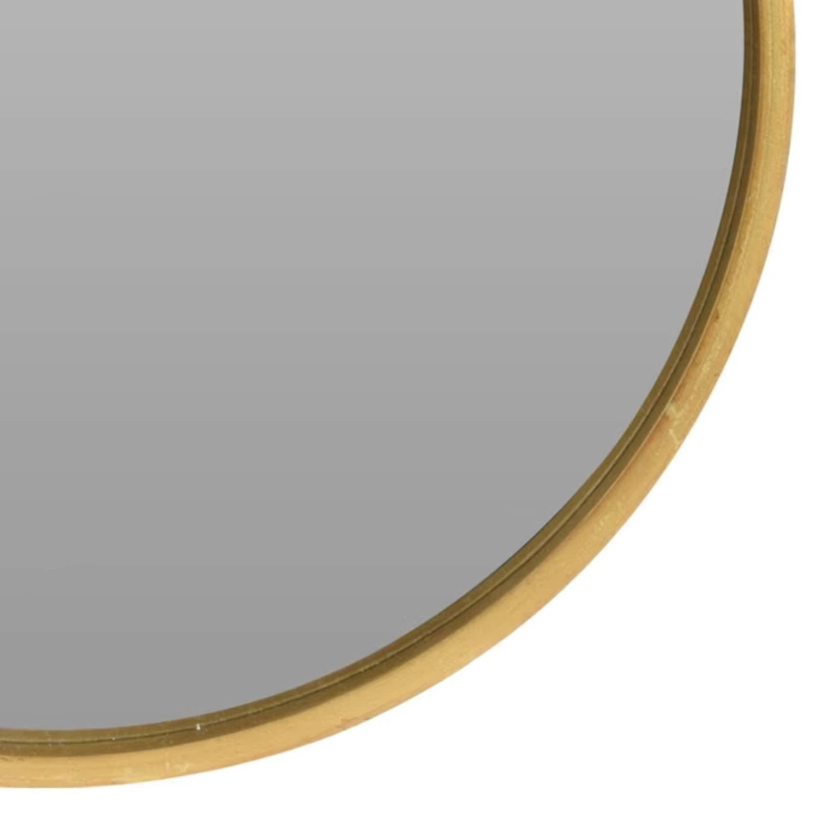 Zoom sur le cadre doré du miroir rond en bois 30 cm.