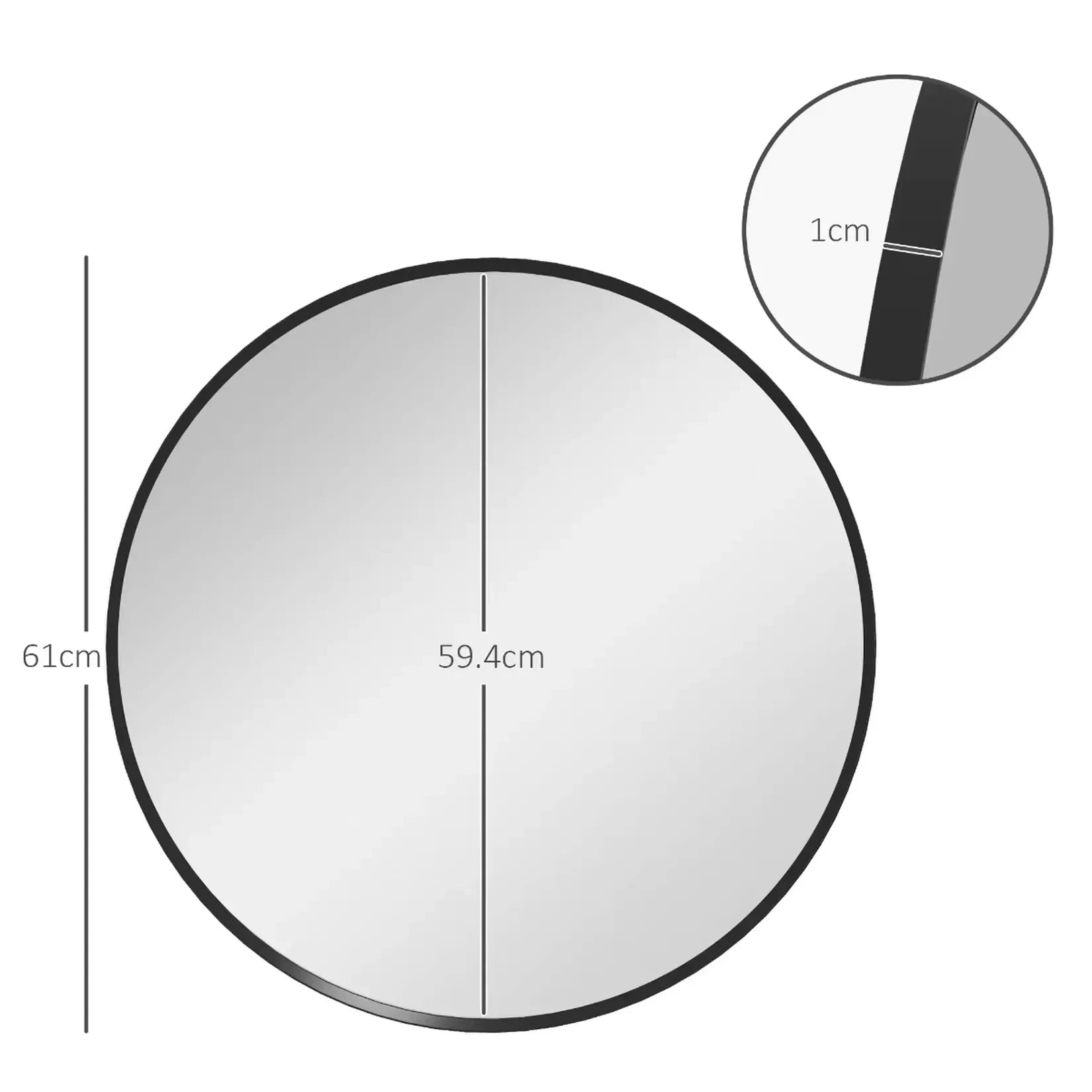 Miroir rond noir – Dimensions Ø61 cm, cadre 1 cm.